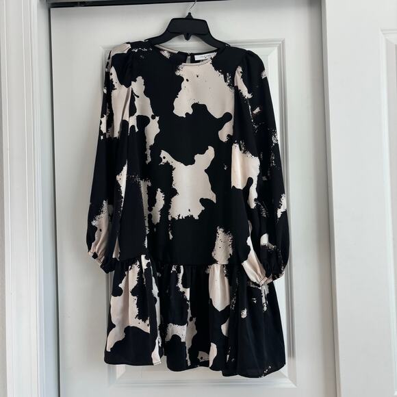 ALEXIS X TARGET Women's Black-Beige Ruffle-Hem Long Sleeve Mini Dress Sz XS - Picture 1 of 10